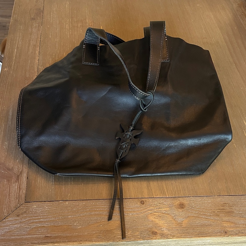 Frye Black Leather Tote with Knot Detail